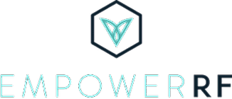 Empower RF logo design with hexagon shape.