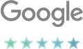 Google logo with five stars rating.
